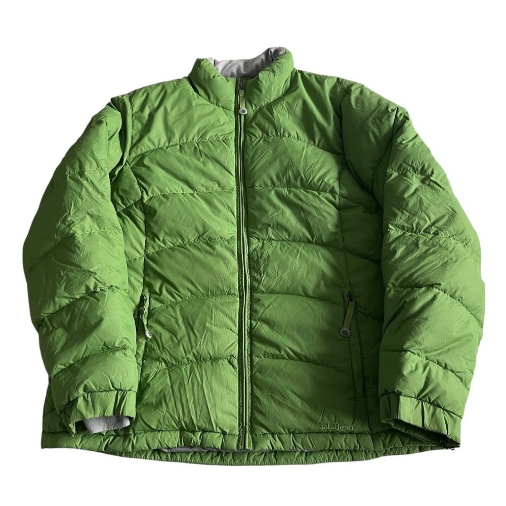 L.L. Bean Women's 80% Goose Down Jacket XL Lime Green Puffer Full Zip OFJS8